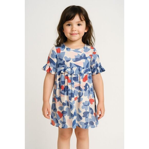 Kate Spade New York Girls Heart Print Dress Size 6 Multicolor Ruffle Sleeve Dres - Picture 1 of 6